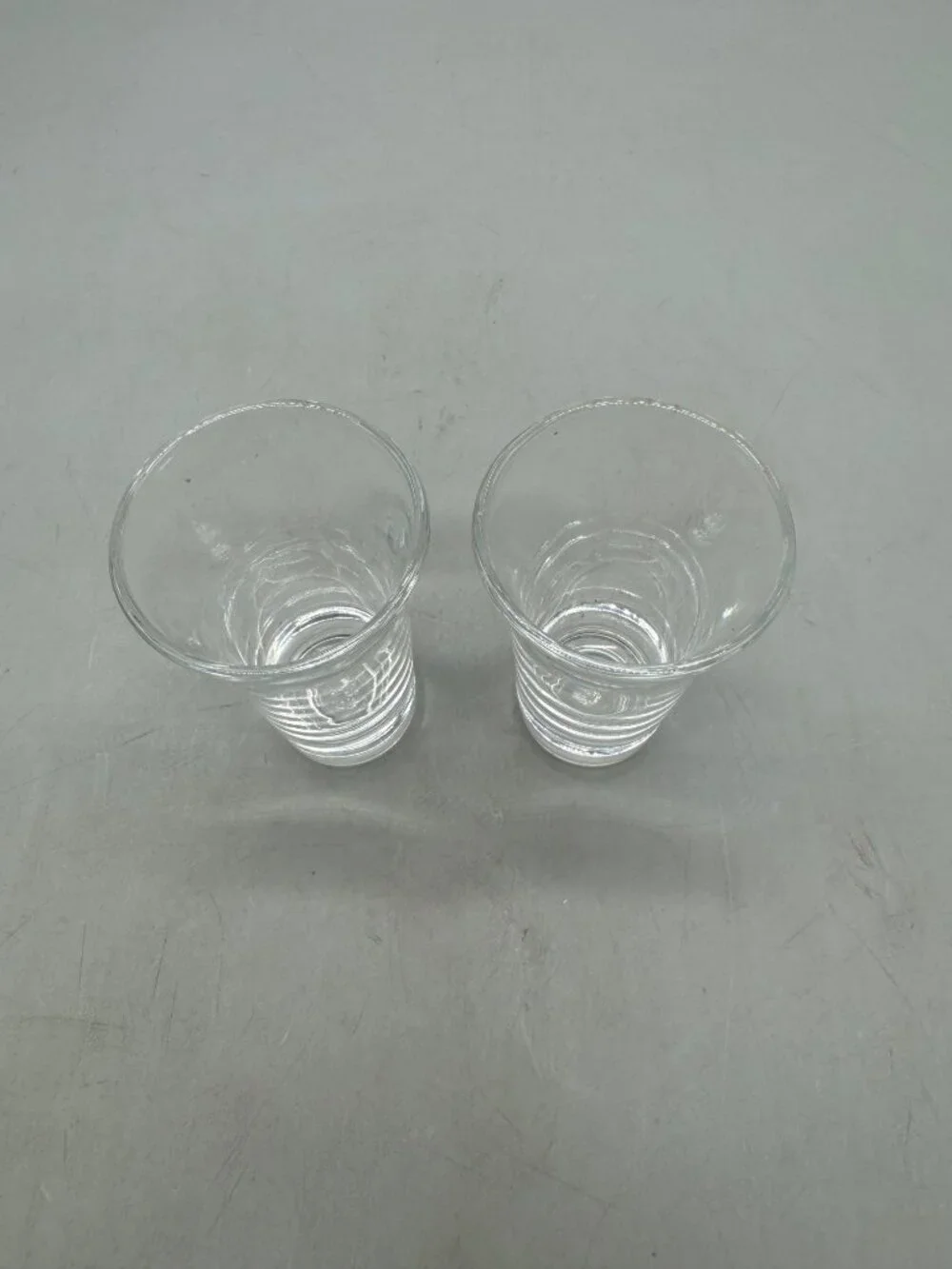 Vintage Set Of 2 Clear Glass Shot Glasses fluted top 3.5